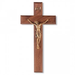 Square Edge Walnut Wood Wall Crucifix - 10 inch [CRX4138]