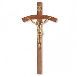 Arched Cross Walnut Wood Wall Crucifix - 8 inch [CRX4075]