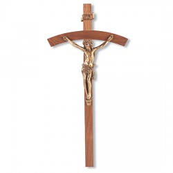 Arched Walnut Wood Wall Crucifix - 9 inch [CRX4111]