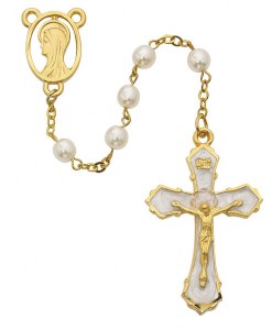 White Enamel Crucifix Rosary [MVRB1113]