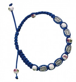 Women's Adjustable Miraculous Medals &amp; Ceramic Beads Bracelet with Adjustable Blue Cord [MCBR0017]
