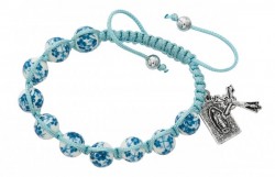Women's Aqua Flower Ceramic Beads with Our Lady of Guadalupe Charm &amp; Cross Bracelet [MCBR0055]