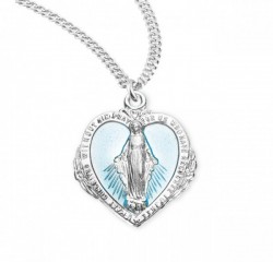 Women's Blue Enamel Heart Flower Miraculous Medal [HMM3243]