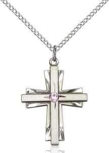 Women's Cross on Cross Pendant with Birthstone Options [BLST0676]