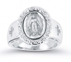 Women's Crystal Miraculous Medal Ring Sterling Silver [HMR005]
