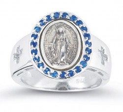 Women's Sapphire Crystal Miraculous Medal Ring Sterling Silver [HMR006]