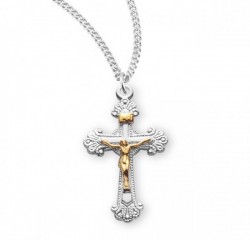 Women's Shiny Frayed Tip Crucifix Medal Two Tone [RECRX1044]