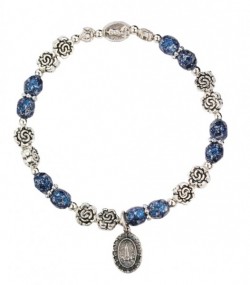 Women's Stretch Bracelet with Our Lady of Fatima and Blue Marbleized Beads [MCBR0028]