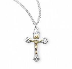 Women's Two-Tone Fleur de Lis Crucifix Necklace [HMM3342]