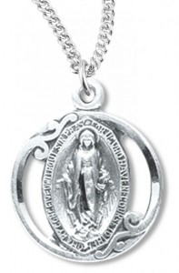 Women's or Youth Round Cut Out Miraculous Medal Necklace [HM0842]