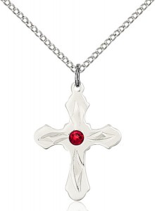 Youth Cross Pendant with Pointed Etching Birthstone Options [BLST60365]