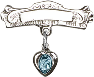 Sterling Silver Engravable Baby Pin with Blue Enamel Miraculous Charm
