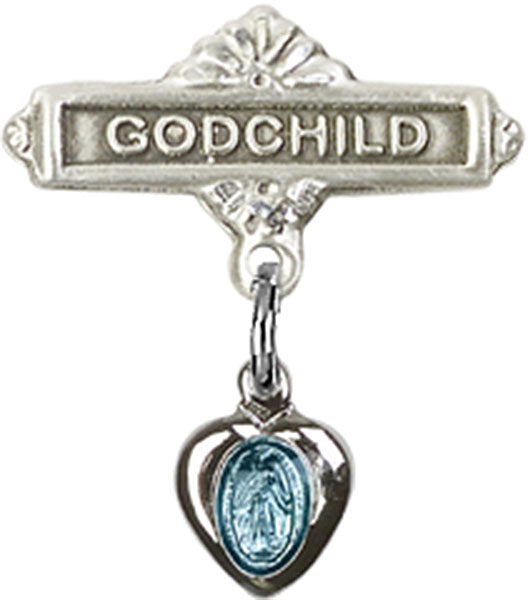 Blue Miraculous Heart Shaped Charm and Godchild Badge Pin