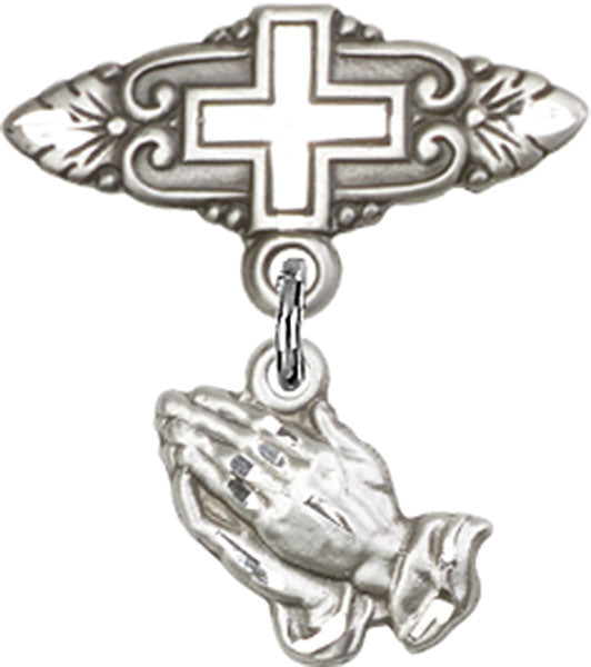 Praying Hands Charm and Badge Pin with Cross
