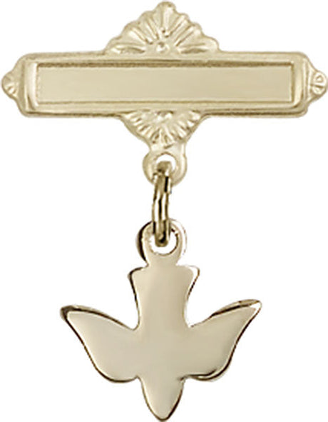 Pin with Holy Spirit Charm and Polished Engravable Badge Pin