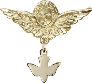 Holy Spirit Charm and Angel with Larger Wings Badge Pin