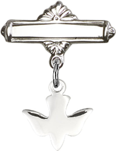 Pin with Holy Spirit Charm and Polished Engravable Badge Pin
