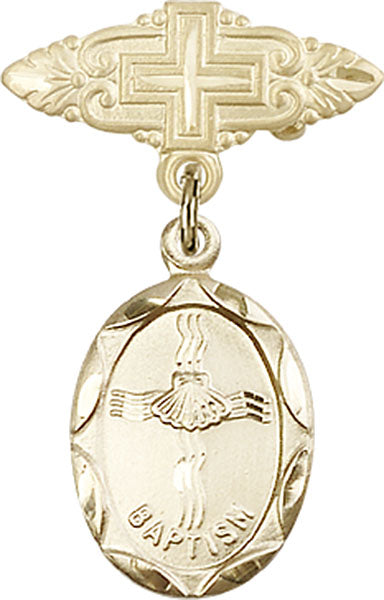 Baptism Charm and Badge Pin with Cross