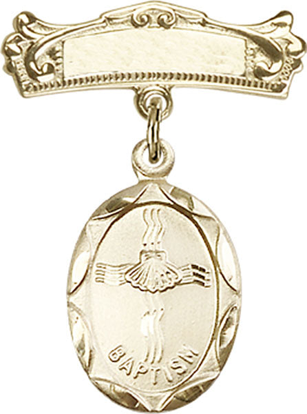 Baptism Charm and Arched Polished Engravable Badge Pin