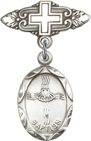 Baptism Charm and Badge Pin with Cross