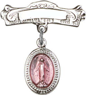 Pink Miraculous Charm and Arched Polished Engravable Badge Pin