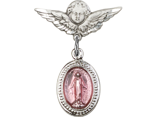 Pink Miraculous Charm and Angel with Smaller Wings Badge Pin