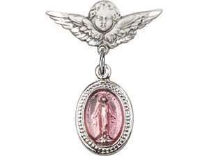 Pink Miraculous Charm and Angel with Smaller Wings Badge Pin