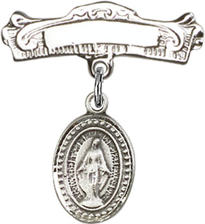 Miraculous Charm and Arched Polished Engravable Badge Pin