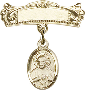 Scapular Charm and Arched Polished Engravable Badge Pin