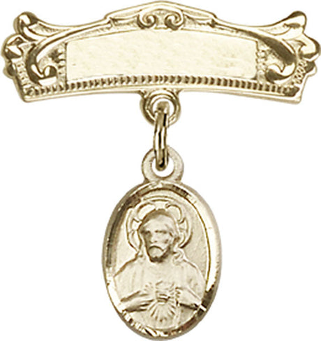 Scapular Charm and Arched Polished Engravable Badge Pin