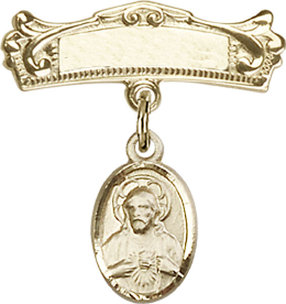 Scapular Charm and Arched Polished Engravable Badge Pin