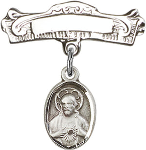 Scapular Charm and Arched Polished Engravable Badge Pin