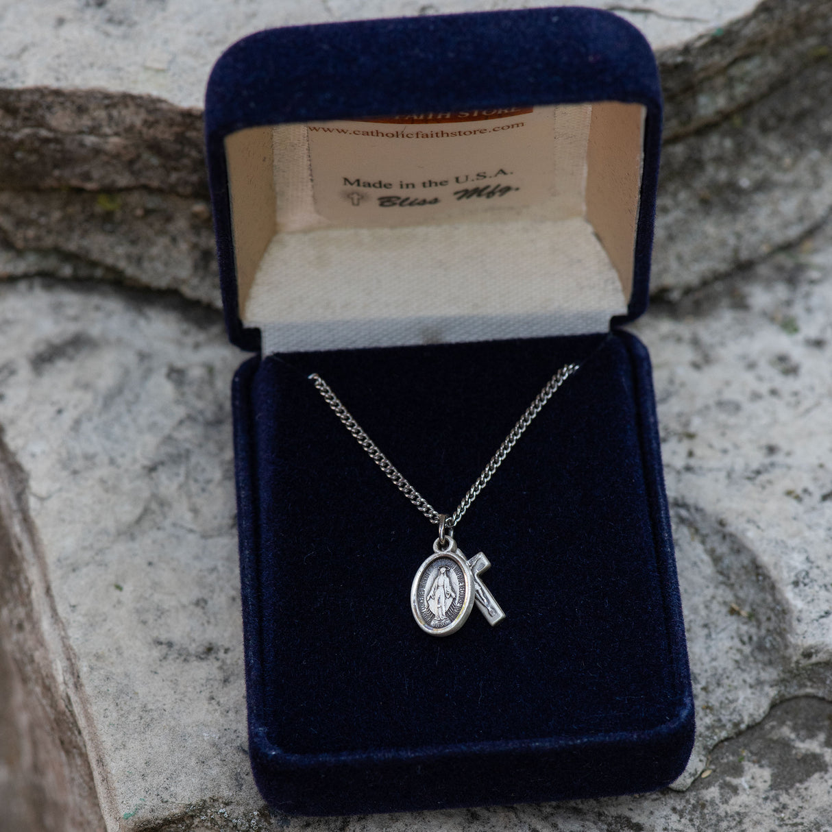 Miraculous Medal & Crucifix Double Pendant Set