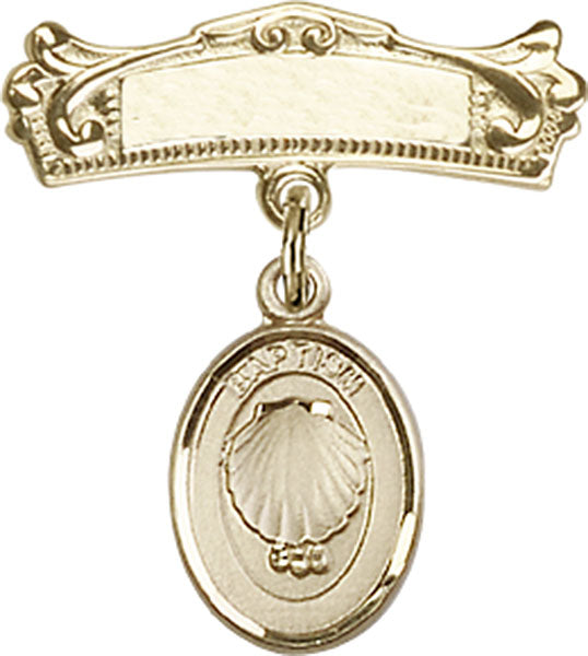 Baptism Charm and Arched Polished Engravable Badge Pin