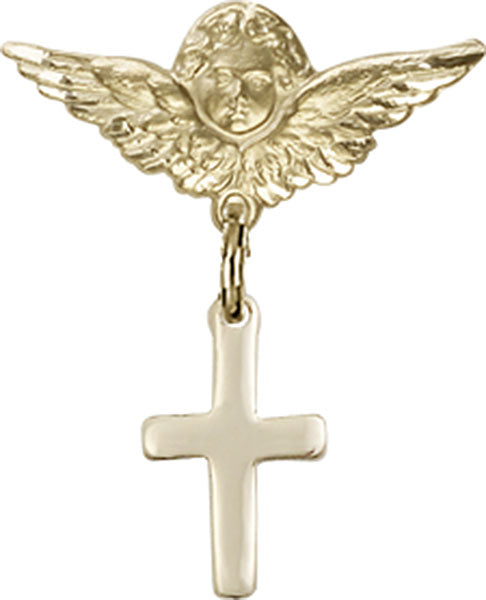 Cross Charm and Angel with Smaller Wings Badge Pin