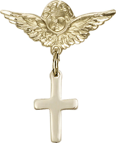Cross Charm and Angel with Smaller Wings Badge Pin