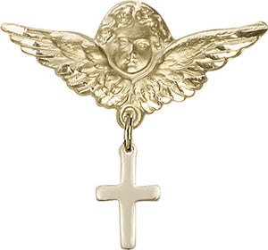 Cross Charm and Angel with Larger Wings Badge Pin