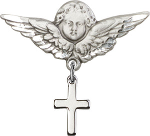 Cross Charm and Angel with Larger Wings Badge Pin