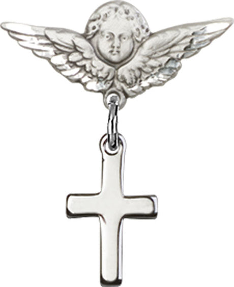 Cross Charm and Angel with Smaller Wings Badge Pin