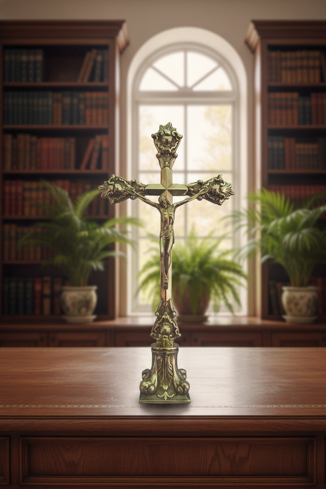 Bronze crucifix on a white background