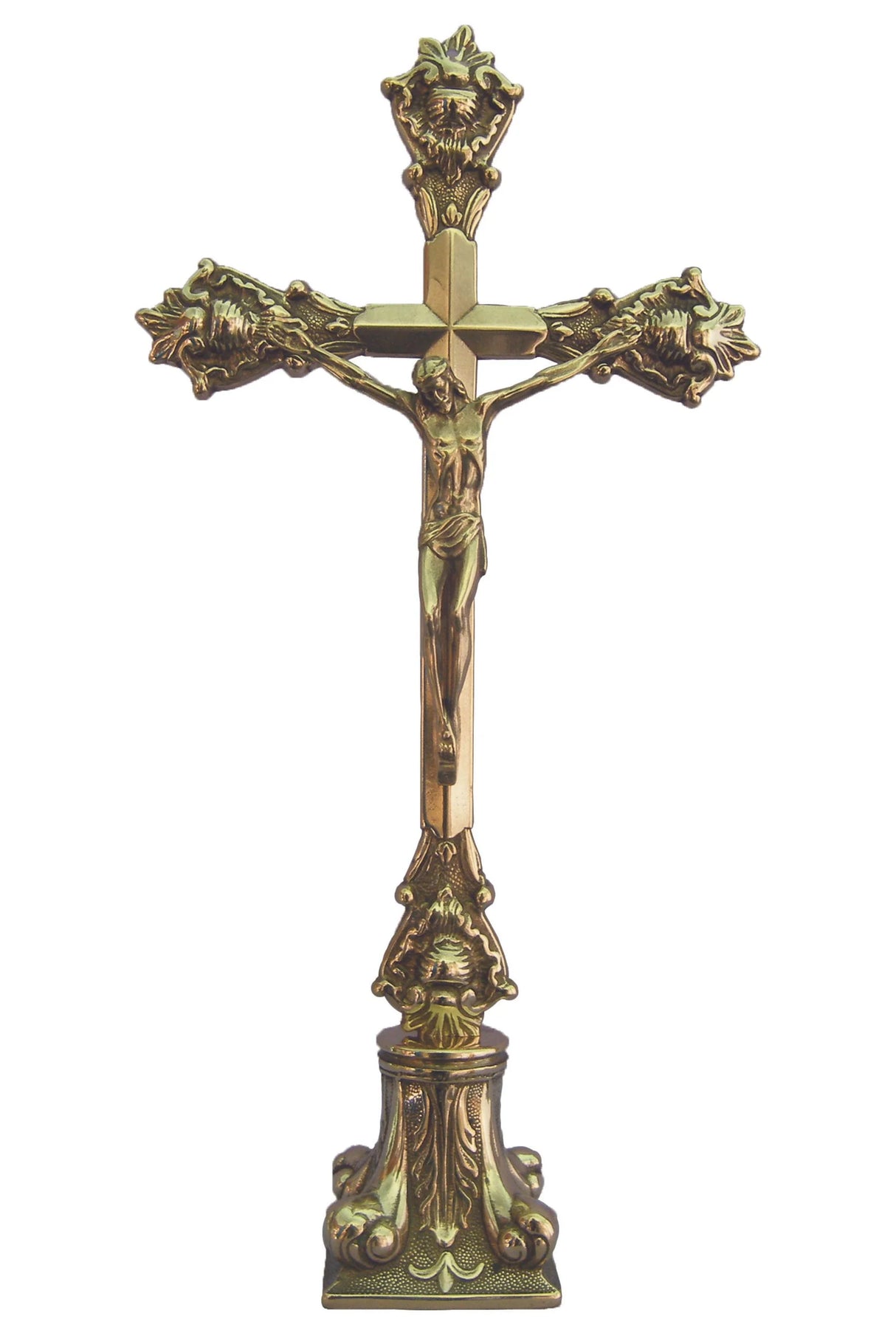Standing Brass Crucifix – 15.75” | Shiny Finish | Made in Italy