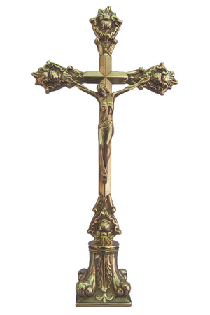 Standing Brass Crucifix – 15.75” | Shiny Finish | Made in Italy