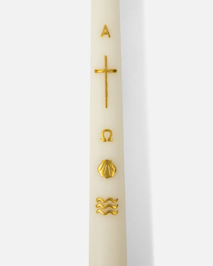 Alpha & Omega Baptism Candle, Gold Design, Soy & Beeswax