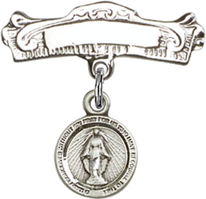 Miraculous Charm and Arched Polished Engravable Badge Pin