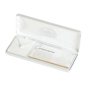 First Communion Petal Cross Necklace, Silver Plated, 16-Inch Chain