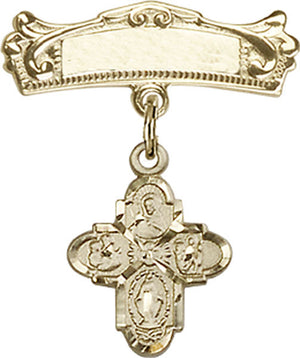 4-Way Charm and Arched Polished Engravable Badge Pin