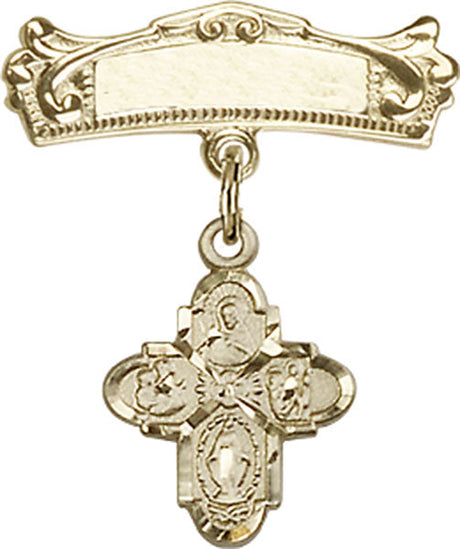 4-Way Charm and Arched Polished Engravable Badge Pin