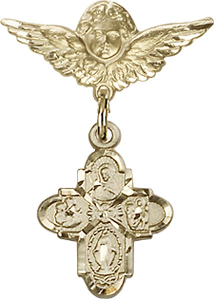 4-Way Charm and Angel with Smaller Wings Badge Pin