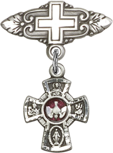 Red 5-Way Charm and Badge Pin with Cross