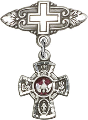 Red 5-Way Charm and Badge Pin with Cross